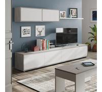 Habitdesign Mueble de Salon Moderno, Modulos de Comedor, Modelo Alida, Acabado en Blanco Artik y Gris Cemento, Medidas: 200 cm (Ancho) x 43 cm (Alto) 41 cm (Fondo)