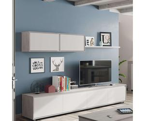 Miroytengo Mueble TV salón Comedor Alida Diseño Industrial en color Blanco y Cemento 2 Módulos 1 Estante 200x41 cm Blanco/ Gris -
