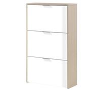 Miroytengo Mueble Zapatero Moderno Recibidor Pasillo con 3 Puertas Color Roble y Blanco Brillo 60 cm