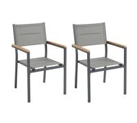 Miroytengo Pack 2 Sillas Exterior Mallorca, Apilables con Reposabrazos, Aluminio y Textileno Gris 56x55x85 cm