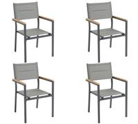 Miroytengo Pack 4 Sillas Exterior Mallorca, Apilables con Reposabrazos, Aluminio y Textileno Gris 56x55x85 cm
