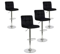 Miroytengo Pack 4 Taburetes Bar Cocina, Regulable y 360º, Silla Terciopelo Velvet Zenit, Respaldo y Reposapiés, Negro