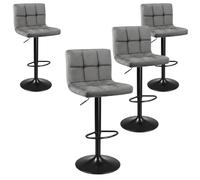 Miroytengo Pack 4 Taburetes Bar Cocina, Regulable y 360º, Silla Terciopelo Velvet Zenit, Respaldo y Reposapiés, Gris