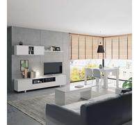 Miroytengo Pack Completo Muebles Salón Belus Color Blanco Comedor Estilo Moderno (Mueble Modular + Mesa De Centro + Mesa Comedor)