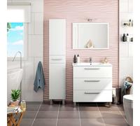 Miroytengo Pack de Muebles de Baño en Blanco Brillo (Mueble baño + Espejo + Lavabo cerámico + Columna Auxiliar)
