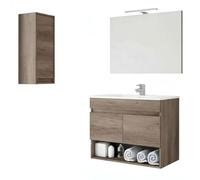 Miroytengo Pack de Muebles de Baño Roble Nordik formado por Mueble de Baño Suspendido con Lavabo Cerámico, Columna Auxiliar 30x74 cm y Espejo