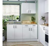 Miroytengo Pack de Muebles de Cocina Kira Modular en Blanco Brillo y Roble Canadian Fregadero 4 Módulos Puertas Cajones Estantes