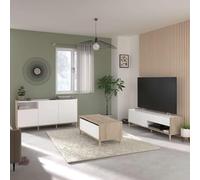 Miroytengo Pack de Muebles de Salón Azzaro Estilo Moderno en Color Roble Japonés y Blanco con Mueble TV Mesa Centro Aparador