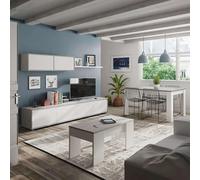 Miroytengo Pack de Muebles de Salón Comedor Estilo Contemporáneo en Color Blanco formado por Modulo de TV, Mesa de Centro y Mesa de Comedor