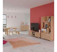 Miroytengo Pack de Muebles de Salón Comedor Oslo Estilo Natrual en Roble Gold (Mesa de Comedor Extensible + Mueble de TV + Aparador + Librería