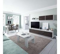 Miroytengo Pack de Muebles de Salón Estilo Industrial en Color Blanco y Óxido con Modulo de TV, Mesa de Centro y Mesa de Comedor
