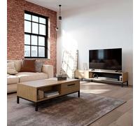 Miroytengo Pack de Muebles de Salón Roble Hamilton y Negro con Mesa de Centro 1 Cajón Mueble TV 1 Cajón Melamina Patas Pino