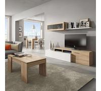 Miroytengo Pack de salón Completo Nexus en Color Roble Canadian y Blanco Brillo,