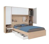 Miroytengo Pack Dormitorio Completo John Cama con cajones y Cabecero Puente Roble Brooklyn y Blanco Shiny (Cama de 160x200 cm)