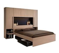 Miroytengo Pack Dormitorio Completo John Cama con cajones y Cabecero Puente Roble Brooklyn y Negro Stipple (Cama de 135-140x190 cm)