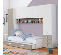 Miroytengo Pack Dormitorio Infantil Juvenil Tidy Color Blanco Y Arcilla Habitación Moderno (Armario + Cama + Cajón)
