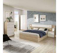 Miroytengo Pack Habitación Matrimonio Alba Ii 150x190 (cam cabezal + 2 Mesitas + armario + sinfonier) Incluye Somier Madera claro - Blanco - 150x190 cm