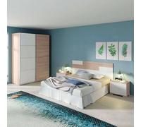 Miroytengo Pack Habitación Matrimonio Onix Blanco Y Roble Camas 150 cm (cabecero+mesitas+Armario)