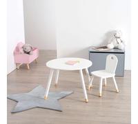 Miroytengo Pack Mesa Infantil Douceur en Melamina con Patas de Madera y Silla a Juego Color Blanco