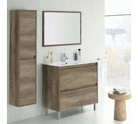Pack mueble de baño con espejo y lavamanos incluido ceramico, incluye columna de baño o aseo color nordik 45 cm
