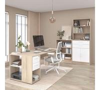 Miroytengo Pack Muebles de Oficina Veltis, Escritorio, Cajonera, Armario Bajo, Estantería Alta Color Blanco y Roble Japonés