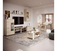 Miroytengo Pack Muebles de Salón Cheri con Mueble TV, 2 Módulos, Estantería, Mesa de Centro y Mesa de Comedor Roble Sonoma