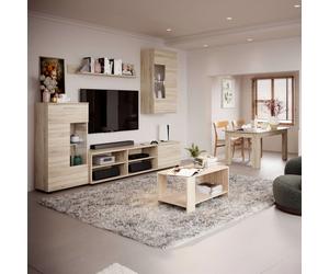 Miroytengo Pack Muebles de Salón Cheri con Mueble TV, 2 Módulos, Estantería, Mesa de Centro y Mesa de Comedor Roble Sonoma Madera Claro -