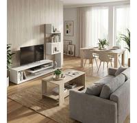 Pack muebles de salón snake - mueble tv, mesa de centro y mesa de comedor en roble sonoma, melamina