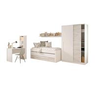 Miroytengo Pack Muebles Dormitorio Juvenil Completo en Color Blanco y Roble Claro Cama + Armario (Diferentes Opciones en Escritorio)
