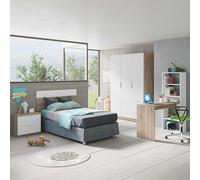 Miroytengo Pack Muebles Dormitorio Juveniles Color Blanco Artik y Roble Canadian (Cabezal+mesita, Mesa+estantería y Armario)