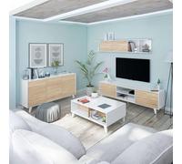 Miroytengo Pack Muebles para Salón Completo Color Blanco Y Roble (Mueble De Salón + Aparador + Mesa De Centro Elevable)
