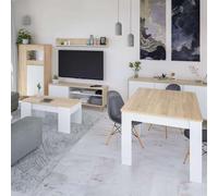 Miroytengo Pack Muebles Salón Nórdico Blanco Y Roble Completo (Mueble TV + Aparador + Vitrina + Mesa Comedor + Mesa Centro)