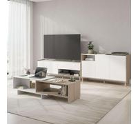Miroytengo Pack Salón Comedor, Mueble TV 2 Puertas, Aparador 3 Puertas, Mesa de Centro Extensible Blanco y Roble Japonés