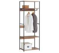 Perchero, armario abierto dormitorio, vestidor lofi 3 estantes barra colgadora roble cambrian y negro 60x175x40 cm 175 cm