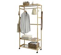 Miroytengo Perchero Bambú Take Dormitorio, Baño, Vestidor Abierto con 4 Ruedas Marrón 78x169x37 cm
