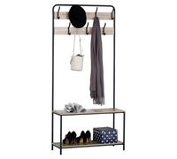 Miroytengo Perchero Entrada con 2 Baldas y 7 Colgadores Sert Roble Cambrian y Negro 80x170x30 cm Madera claro - Negro -