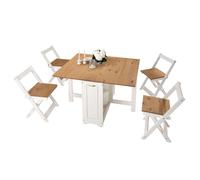 Miroytengo Set Mesa de Cocina Plegable con 4 Sillas Plegables Comedor o Cocina Belisim 2 Alas Abatibles Blanco Mate y Roble