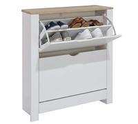 Miroytengo Tivoli Zapatero 2 trampones 1 cajón abatibles melamina blanco y aserrado 81x74x24 cm