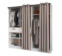 Miroytengo Vestidor Abierto Modular Flexa Dormitorio en Color Roble Jackson y Blanco Mate con 2 Cajones, 5 Estantes, 2 Barras con Cortinas 203x200 cm