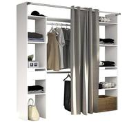 Miroytengo Vestidor Modular Abierto Custom en Color Blanco Incluye Modulo D + G con 8 Estantes, 2 Cajones, Cortina y 2 Barras 198x200x48 cm