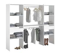 Miroytengo Vestidor Modular Abierto Custom para Dormitorio en Color Blanco Incluye 2 Modulo D con 6 Estantes, 2 Cajones y 2 Barra 220x180 cm