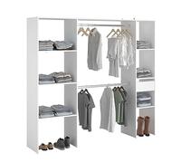 Miroytengo Vestidor Modular Abierto Custom para Dormitorio en Color Blanco Incluye Modulo B + C con 6 Estantes, 1 Cajón y 2 Barra 198x180 cm