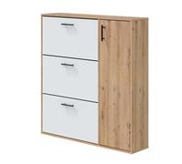 Miroytengo Zapatero Recibidor Mueble Auxiliar Estrecho 4 Puertas para Entrada Roble Nodi y Blanco Artik 80x178x25 cm