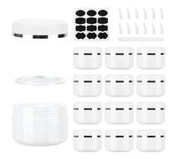 MirraSwit 12 Piezas 100ml Tarro de Crema Vacío, Redondos de Reutilizable Plástico Vacío, Tarros de Crema para El Llenado, con Espátula, Etiqueta, Bolígrafo para Cosméticos Loción