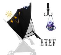 MirraSwit 1Pc Negro Parasol para Cochecito+4 Vinculación，Capota Extensible Universal, Sombrilla para Cochecito, Capota Universal Silla Paseo Para Protección UV contra el Viento a Prueba