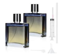 MirraSwit 2 PCS Atomizador Perfume Recargable, 100ML Atomizador de Perfume Cuadrado Azul Degradado, Frasco de Perfume de Vidrio Vacía para Mujeres o Niñas