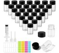 MirraSwit 30Pcs 2ml Botellas de Muestra de Vidrio, Botellas de Vidrio transparente, Pequeños Recipientes de Aceites Esenciales con Jeringas, Goteros, Etiquetas para Aromaterapia, Perfumes