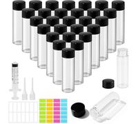 MirraSwit 30Pcs 5ml Botellas de Muestra de Vidrio, Botellas de Vidrio transparente, Pequeños Recipientes de Aceites Esenciales con Jeringas, Goteros, Etiquetas para Aromaterapia, Perfumes