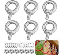 MirraSwit 6 Piezas M10 Cancamo, Tornillo con Argolla, Anillo Ojo Perno, M10 Ringschraube, Tuerca con Junta Elástica para Colgar y Fijar