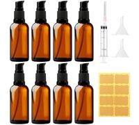 MirraSwit 8 Pcs 50ml Botellas de Vidrio Marrón, Dispensadores de Bomba de Vidrio Marrón, Protección contra los Rayos Ultravioleta, con Pegatinas, Embudos para Aceite Esencial de Viaje Crema Loción